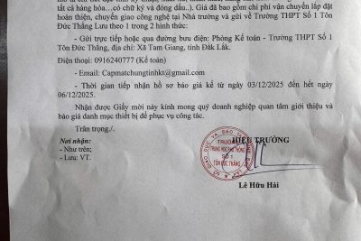 THÔNG BÁO MỜI CUNG CẤP BÁO GIÁ MÀN HÌNH LED, DÙ CHE VÀ BÀN GHẾ HỌC SINH